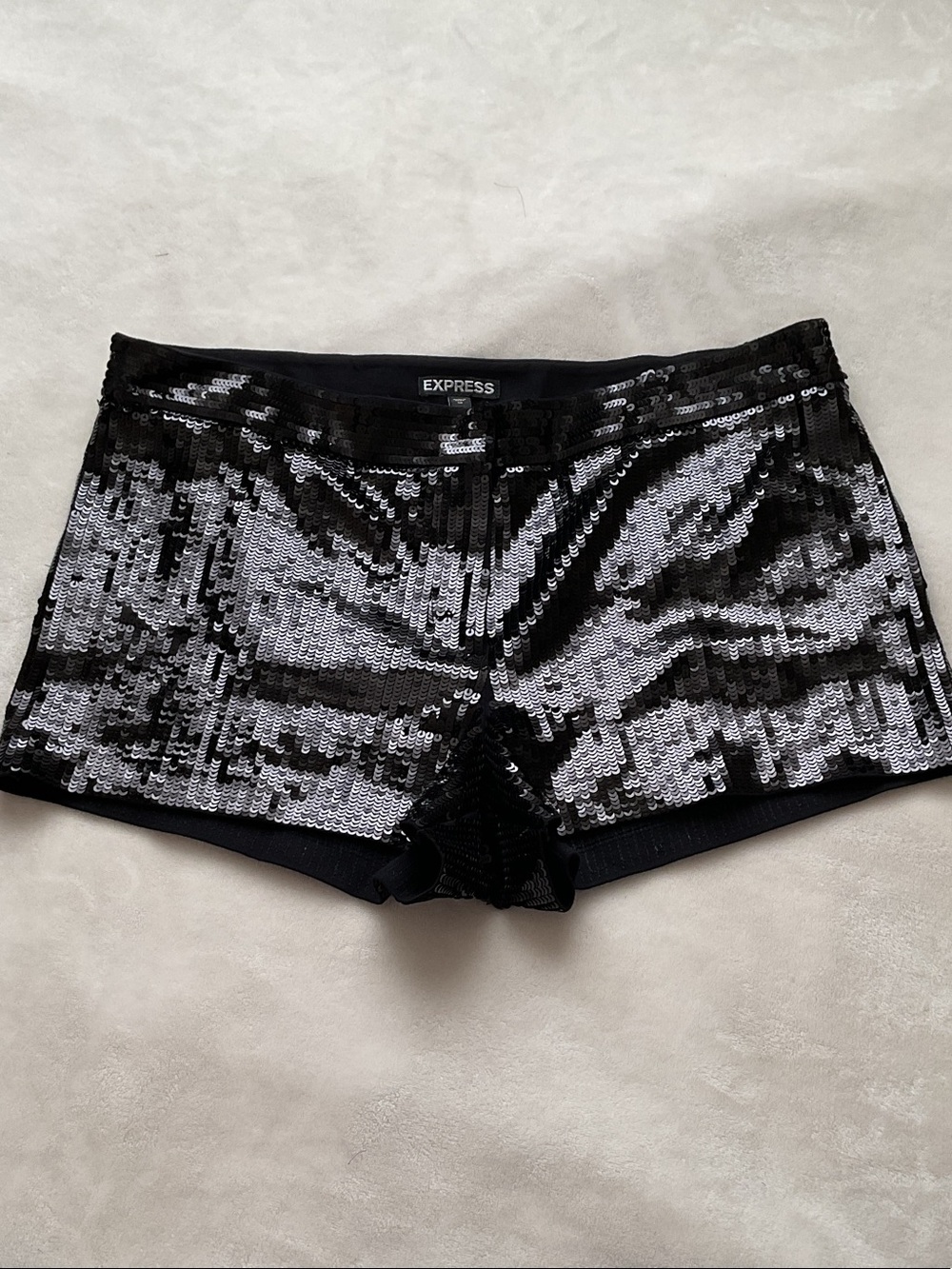 Express Black and Silver Sequin Bike Shorts